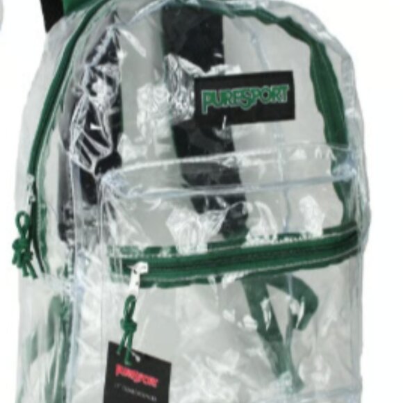 Clear Backpack Green 17" w/ Front Zipper Pocket - Picture 1 of 4